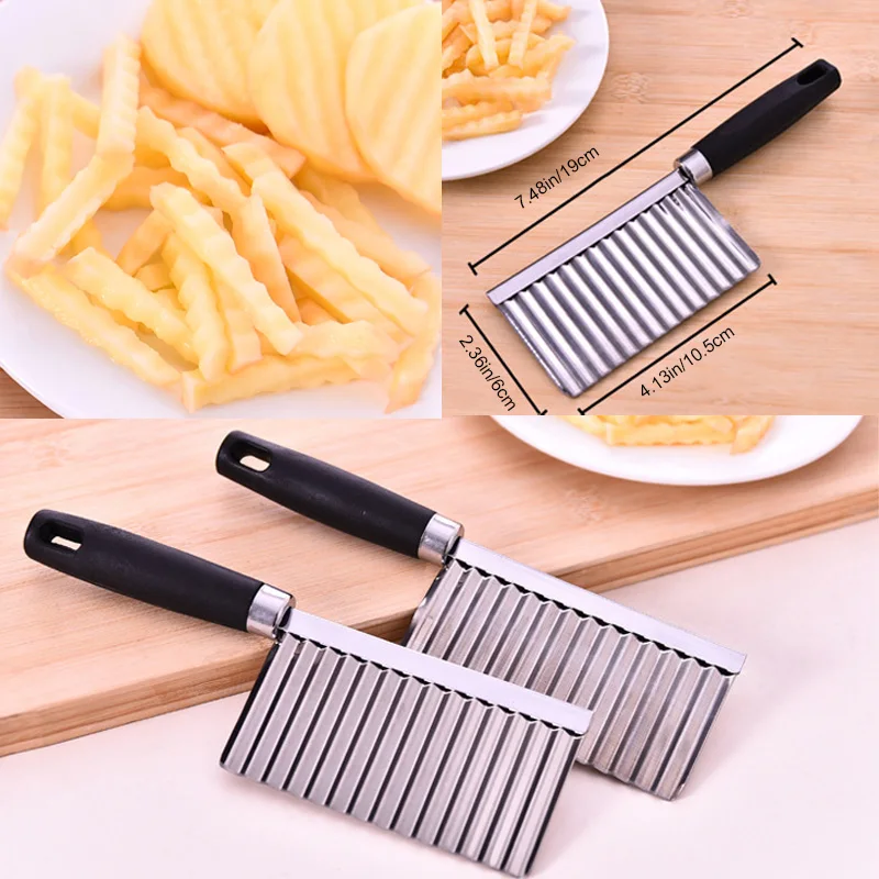 

Potato French Fry Cutter Stainless Steel Serrated Slicing Banana Fruits Wave Chopper Kitchen Tool GQ999