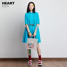 Линетт's chinoisery небесно-голубая льняная рубашка цельное платье женское оригинальное дизайнерское свободное цельнокроеное платье