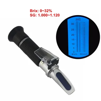 

0-32% Handheld Refractometer Brix Sugar Beer Alcohol ATC Refratometro Tester Tool Wort 1.0-1.2 Milk Wine-making Automaticlly