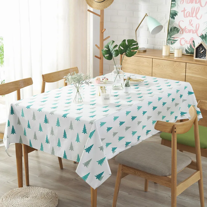 

Nordic INS geometric green pine tree pure cotton fresh art tablecloth tea table cloth multi-function hotel outdoor cover towel