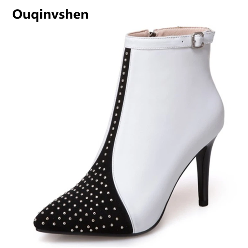 

Ouqinvshen Buckle Strap Rivet Women Pumps Plus Size Women Pointed Toe Sexy Stiletto Shoes Woman Winter Mixed Colors Ankle Boots