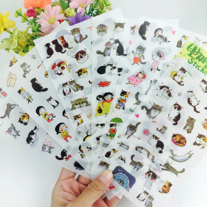 6sheets/set laptop sticker cute black and white cat photo album decorative stickers Creative