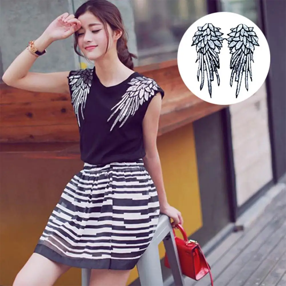 

1 Pair Silver Wings Sequins Embroidery Patches For Clothes Handmade Embroidered Sew-on Patch Women Clothes Decoration
