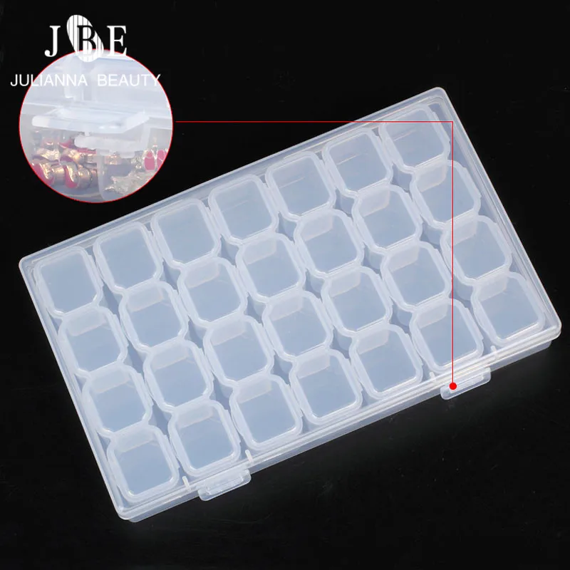 

3 Sets Nail Rhinestone Crystal Beads Accessories Container 28 Compartment Empty Nail Art Decoration Storage Plastic Case Box