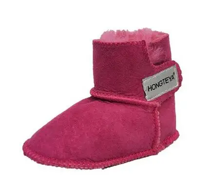 hot pink Зимние детские ботиночки из натуральной кожи с мехом, теплые ботиночки для новорожденных мальчиков и девочек, обувь из овечьей кожи с мягкой подошвой - Цвет: hot pink