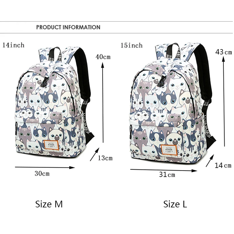Популярный водонепроницаемый рюкзак с принтом кота для женщин, школьный рюкзак для студентов, Женский 14-15,6 дюймовый ноутбук, Очаровательная записная книжка, сумка для девочек