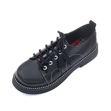 Новинка; Женская обувь в английском стиле; Универсальная кожаная обувь; женские туфли-оксфорды на плоской подошве с круглым носком