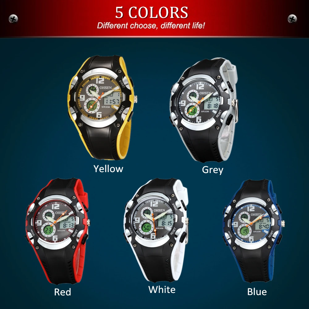 OHSEN, Цифровые кварцевые женские модные наручные часы, 30 м, для дайвинга, с резиновой лентой, желтые, lcd, для улицы, спортивные, подарок, часы, relogio feminino
