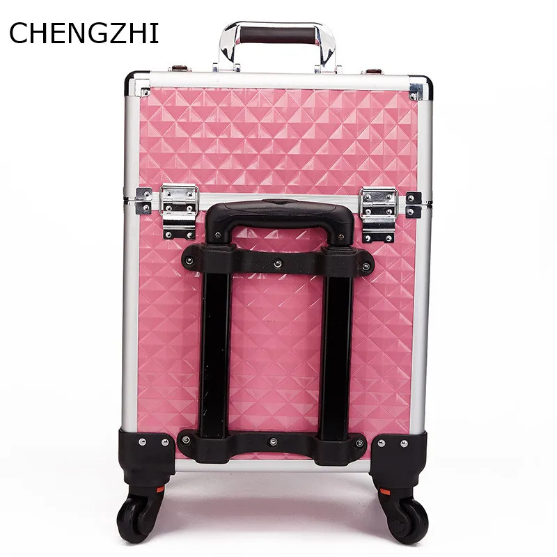 CHENGZHI алюминиевый косметический чемодан тележка для красоты парикмахерский набор инструментов многослойная татуировка для ногтей Косметическая багажная сумка с колесами