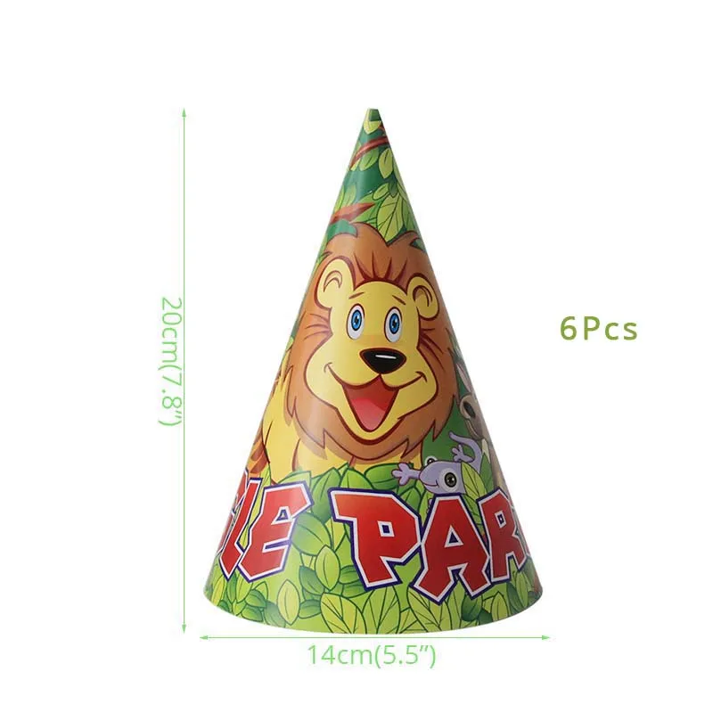 1 костюм лев Король одноразовая посуда для праздника наборы животных фольги Воздушные шары лес Джунгли/сафари зоо День рождения украшения Дети - Цвет: 6pcs hats
