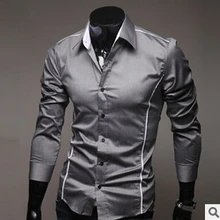 Китайские дешевые оптовые Размеры M-3XL Демисезонный новинка тенденция молодых мужчин моды случайные тонкий сплошной цвет рубашка с длинным рукавом