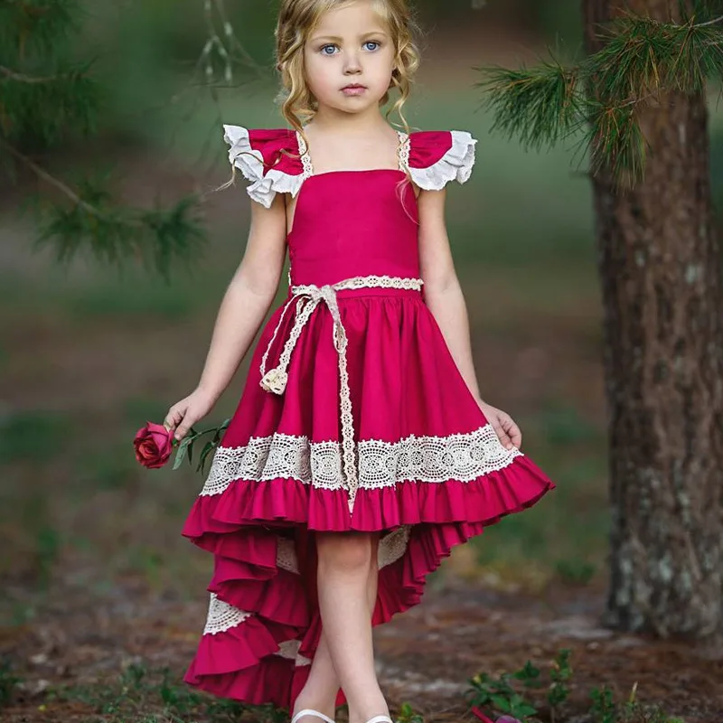 Girls Dress 2019 Summer Sleeveless Lace Party Wedding Princess Tutu Dresses Children Clothes Backless Dovetail 1-5T | Детская одежда и