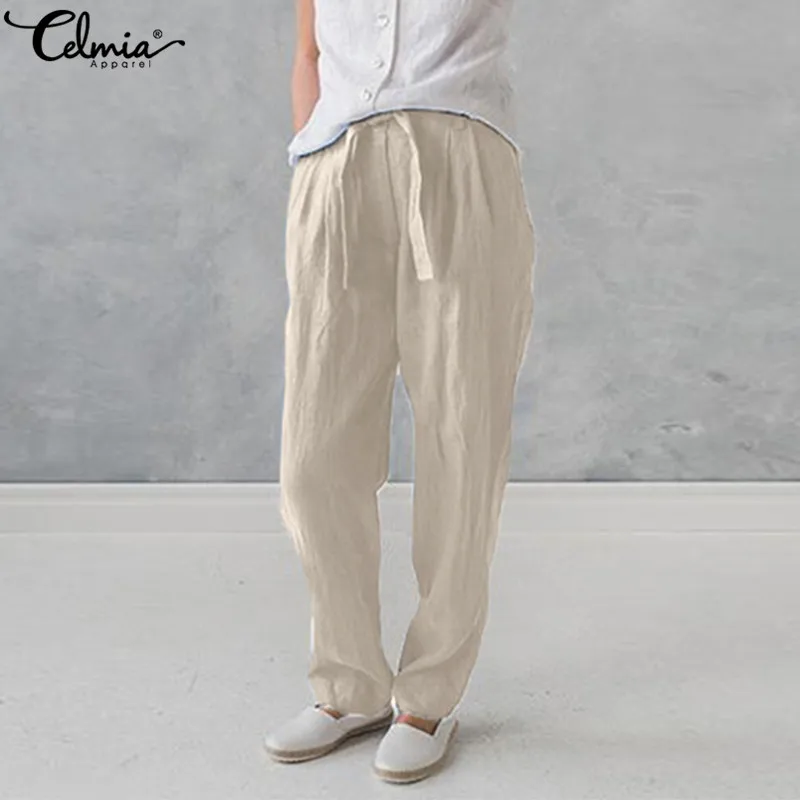 Plus Size Celmia Women Cotton Linen Harem Pants Pockets Baggy Summer Trousers Female Casual Work Office Pantalon Palazzo Pants Pants