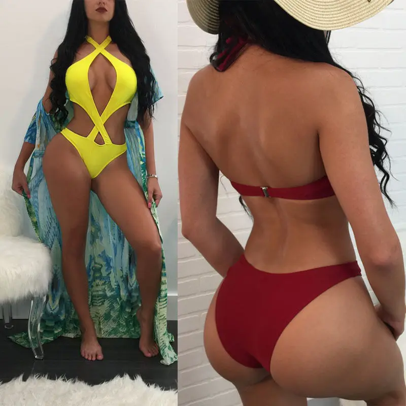 Купить One-Piece Womens Push-up Bikini Set Padded Bandage Suits Swimsuit Bathing Swimwear Beachwear  Спорт и развлечения | Комбинезоны (32865942931)