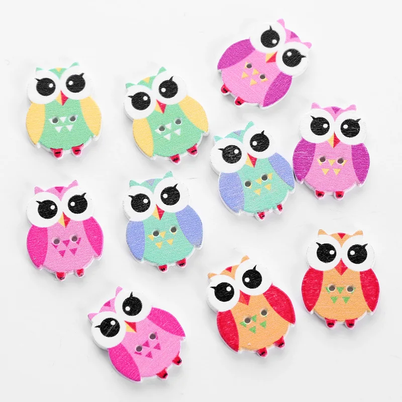 

50pcs Mixed Colors Lovely Owl Shape Two Hole DIY Handicraft Wooden Buttons Sewing Handmade Accessories 25*19mm