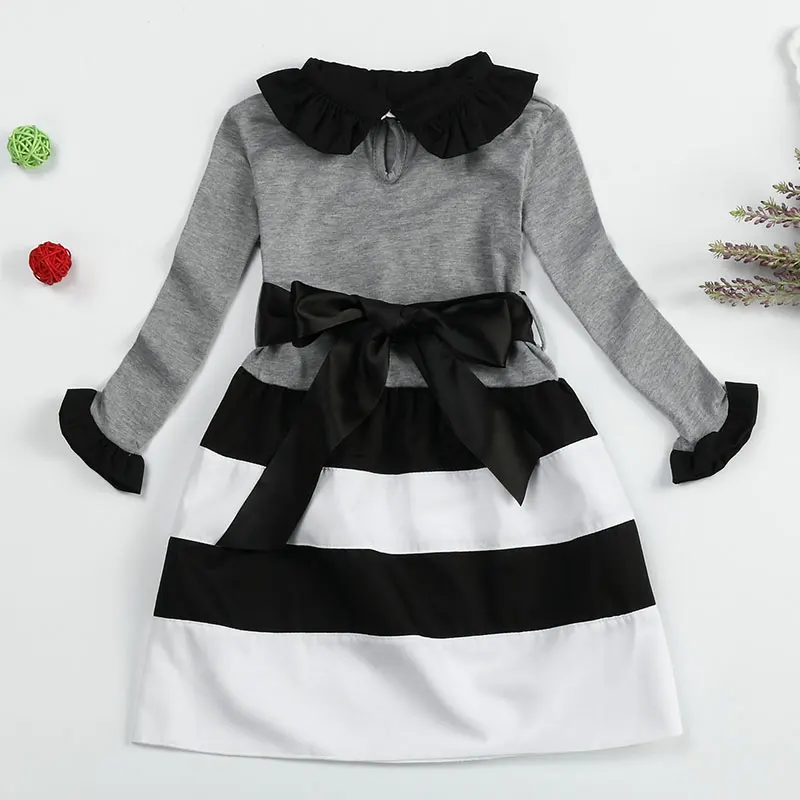 Новинка: платья для девочек младшего возраста модное детское повседневное платье с кружевами юбкой-пачкой и бантом нарядная одежда в полоску для девочки Vetement Fille р-р 3–8 лет