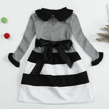 Новинка: платья для девочек младшего возраста модное детское повседневное платье с кружевами юбкой-пачкой и бантом нарядная одежда в полоску для девочки Vetement Fille р-р 3–8 лет