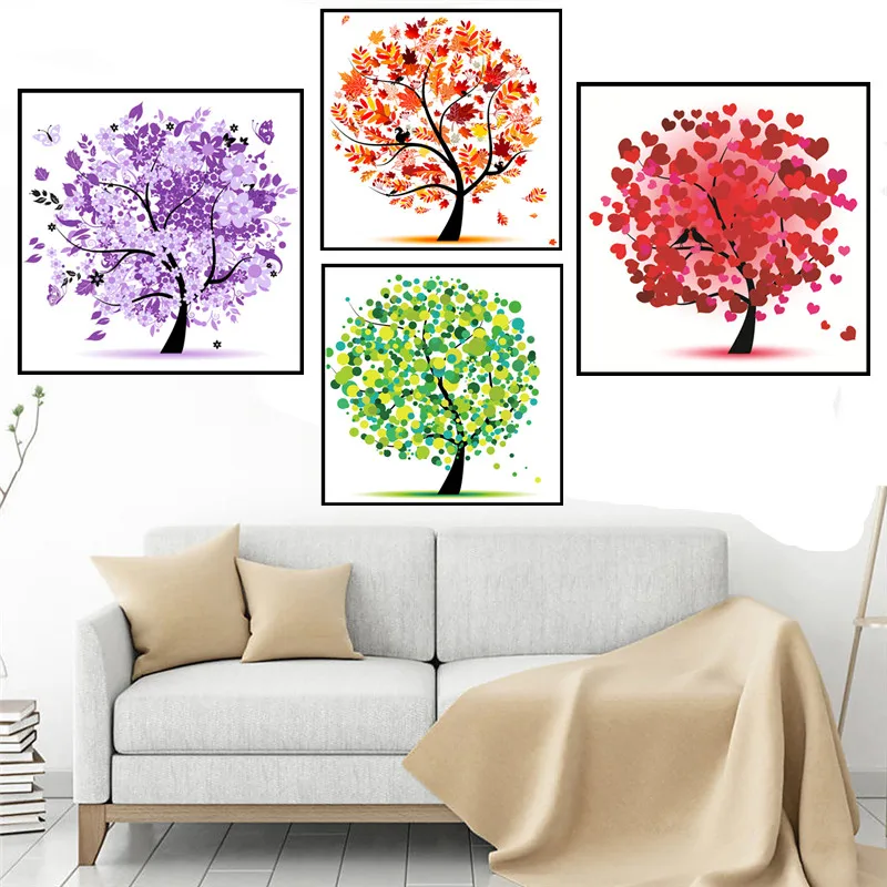 

5D Diy Diamond Painting Cross Stitch Needlework Diamond Embroidery Happy Colorful Trees Picture Diamond Home Decor Gift