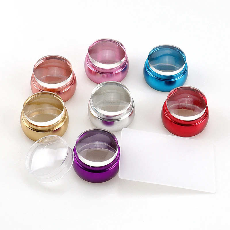

3.5cm Round Head Transparent Stamp Silicone Clear Nail Art Stamper Scraper with Cap Metel Handle Nail Stamp Stamping Tools