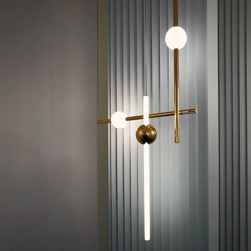 

Minimalist modern horizontal vertical combination pendant lighs metal luminous ball restaurant cafe showroom bar pendant light