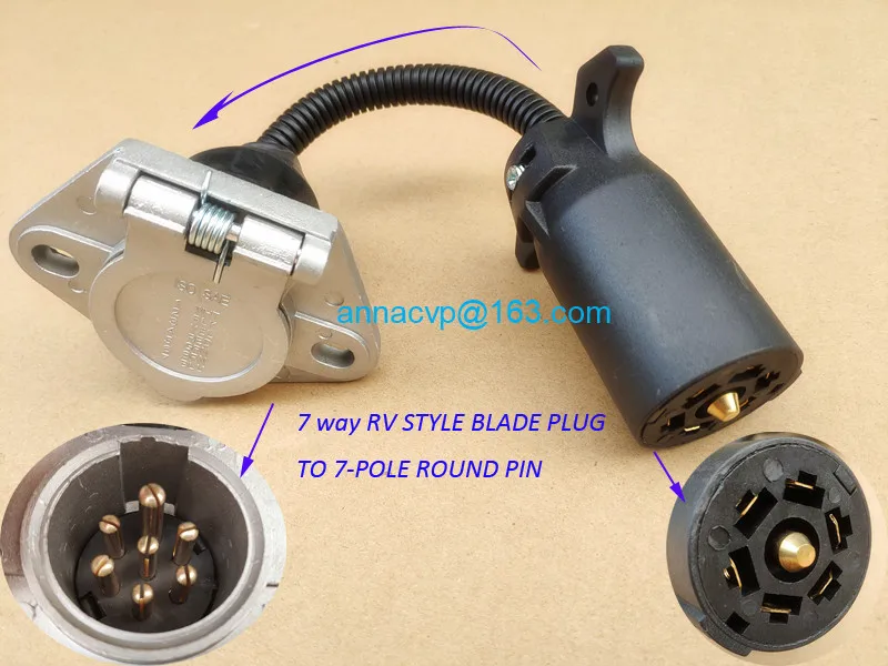 trailer connector adapter 7 way RV style blade plug to 7 pole round pin socket (1)