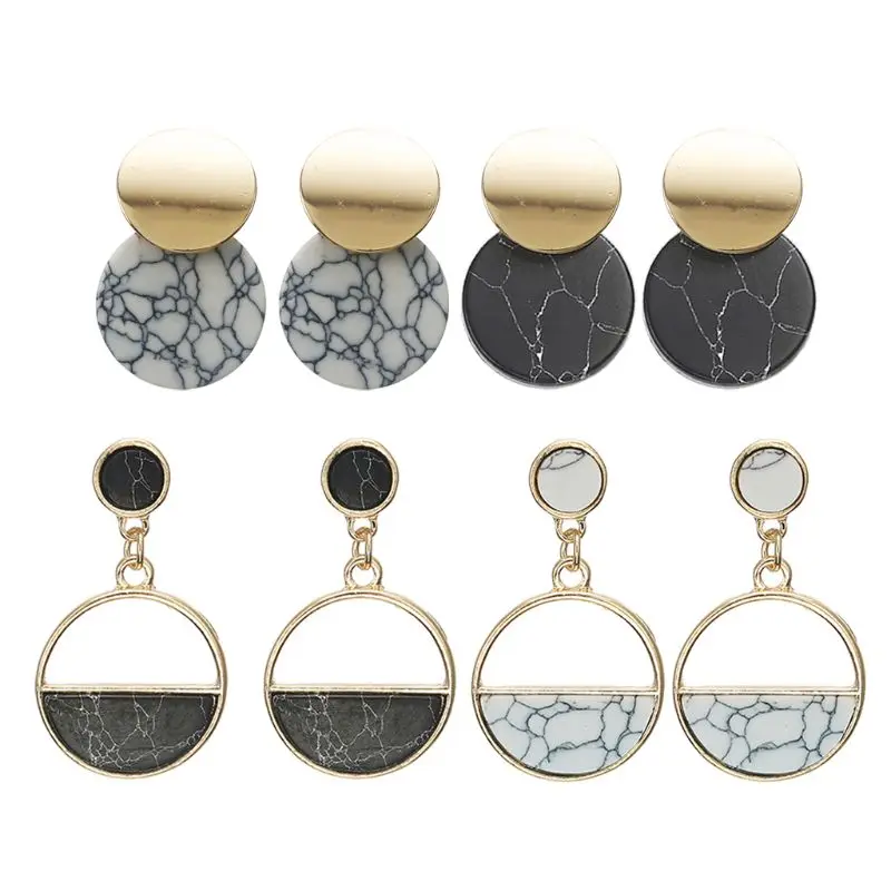 

Acrylic Marble Drop Earrings Geometric Circular Earrings Women Fashion Jewelry