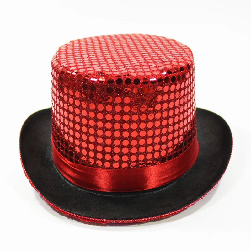 

7 colors adults top hat for dance Magical Hats jazz hat paillette Performance Caps christmas hats festival dance accessories