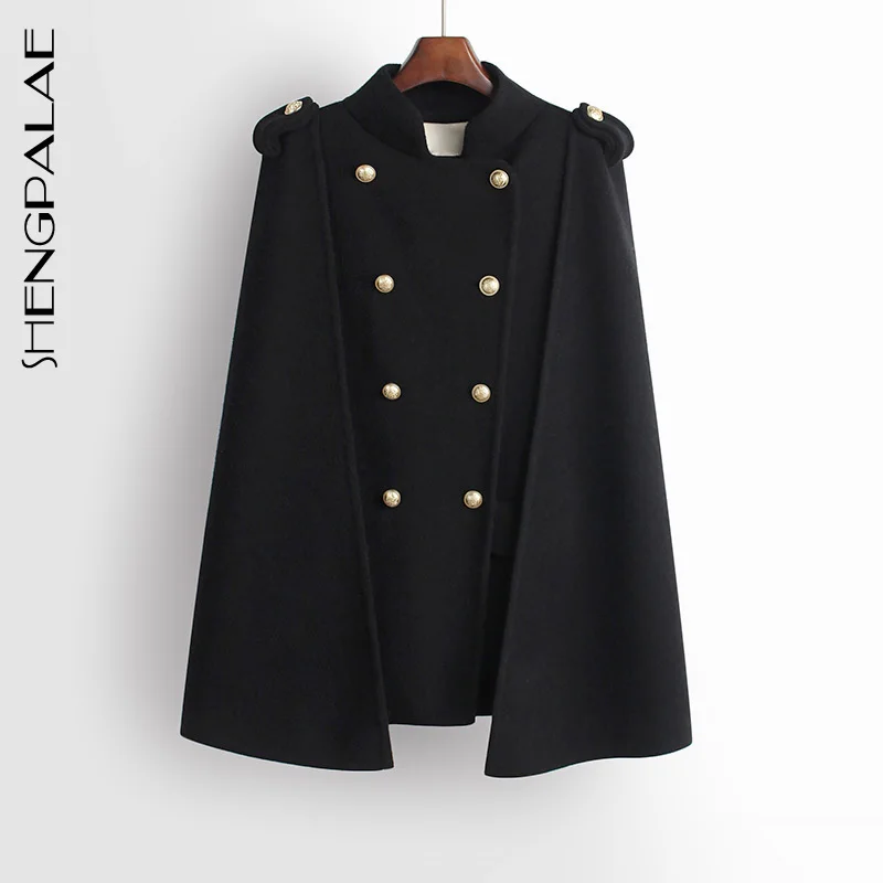 

SHENGPALAE New Winter Summer 2019 Korea Fashion Style Epaulet Button Mandarin Collar Double Breasted Women Coat Tide FQ645