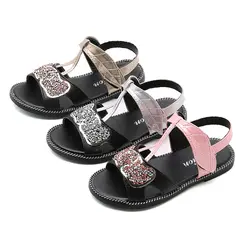 Летние модные пляжные сандалии из расшитой блестками ткани для девочек, детская обувь на застежке-липучке, блестящие сандалии принцессы в