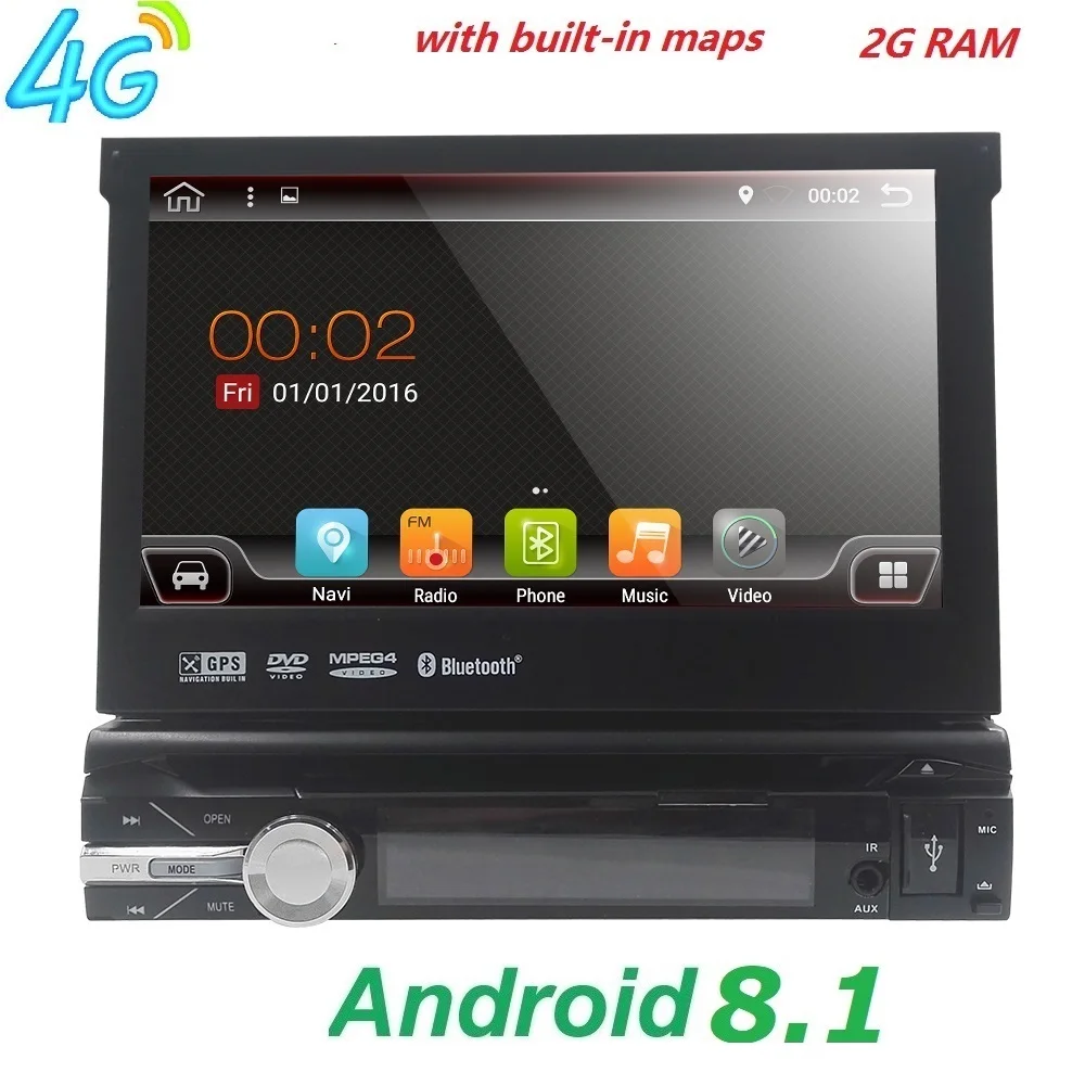 Universal 1 din Android 8.1 Quad Core Car DVD player GPS Wifi BT Radio BT 2GB RAM 32GB SD 16GB ROM 4G SIM LTE Network SWC RDS CD