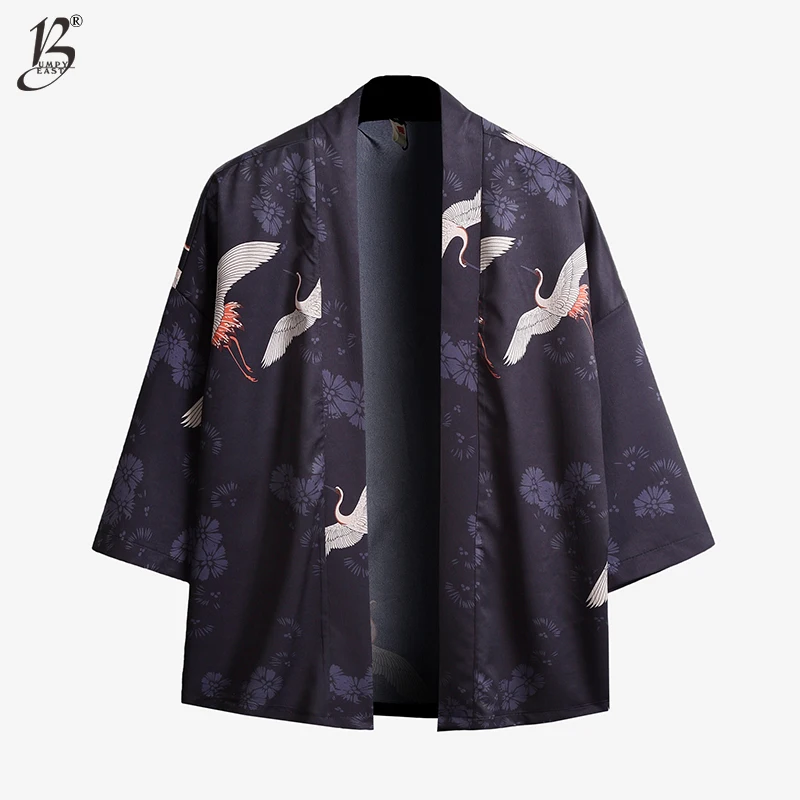 

Chinese wind cranes prints seven point sleeves, Taoist robes, Hanfu, Japanese, and world lovers, kimono and kimono Asian M-5XL