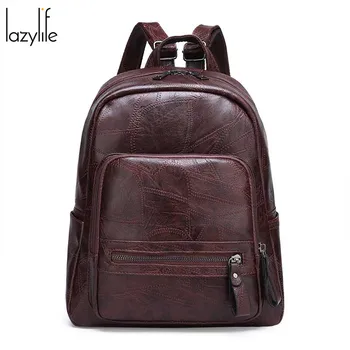 

LAZYLIFE Female Soft Mini Backpacks Oil Wax Students Shoulder Schoolbags Women Fashion Small Travel Bags BackPack