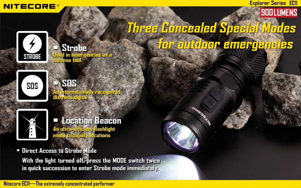 NITECORE EC11 фонарик комплект CREE XM-L2(U2) светодиодный макс 900 люмен луч расстоянии 190 м ручной фонарь с NL166 RCR123A батареи