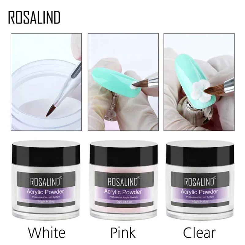 

ROSALIND 10g Pink White Clear Acrylic Powder Crystal Nail Art Tips Builder Transparent Acrylic Nail Powder Manicure
