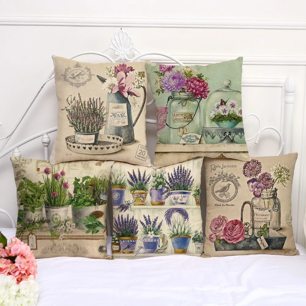 Decorative Pillow Case Floral Potted Plants Pillowcase 17.5 Inches