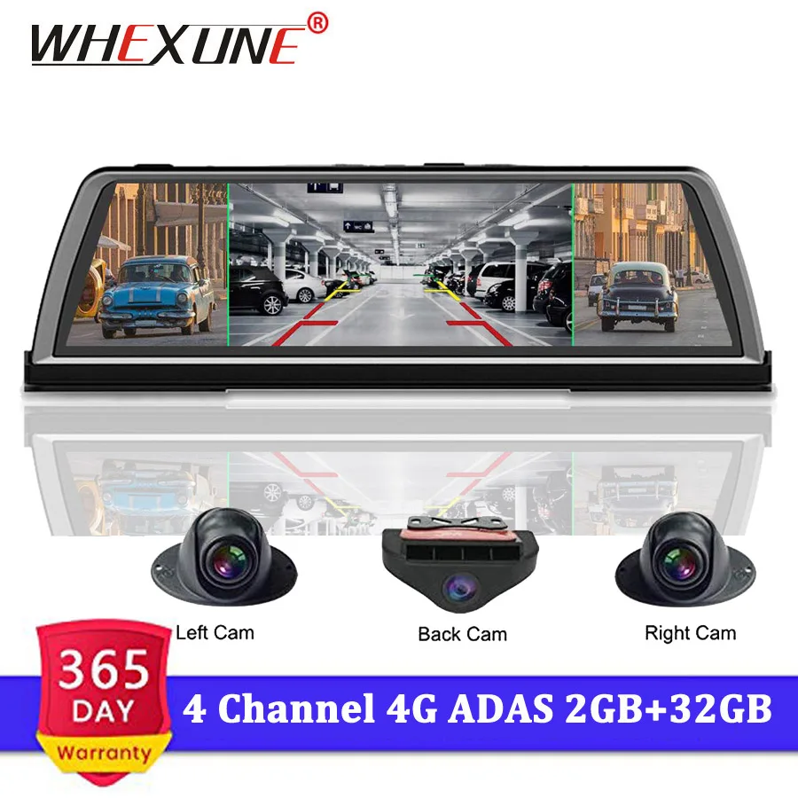 

WHEXUNE 4G Android Car DVR Dash cam 4 Lens 10 inch Navigation ADAS GPS WiFi Full HD 1080P Video Recorder 2GB+32GB Vehicle Camera