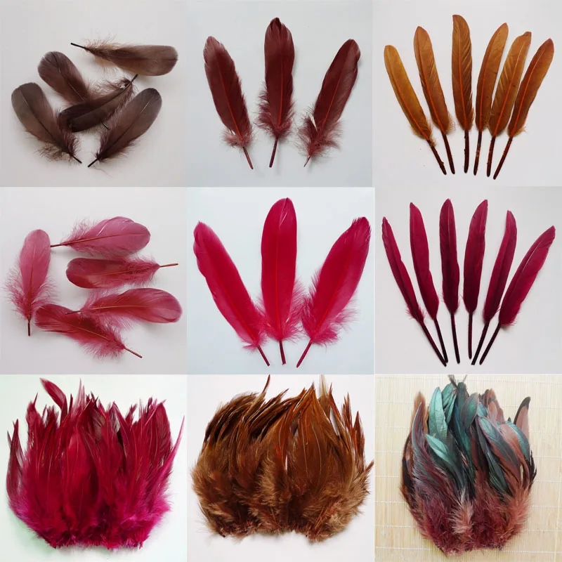 

20pcs 11 kinds Brown wine red Pheasant tail Chicken feathers Goose Rooster Plume for Party DIY Craft decoration Ostrich feather