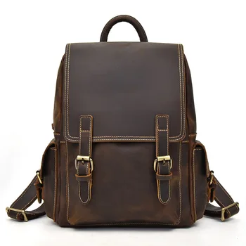 

Crazy Horse Cowhide Men Women Backpack Genuine Leather Vintage Daypack Travel Casual School Book Bags Male Laptop Bags Rucksack