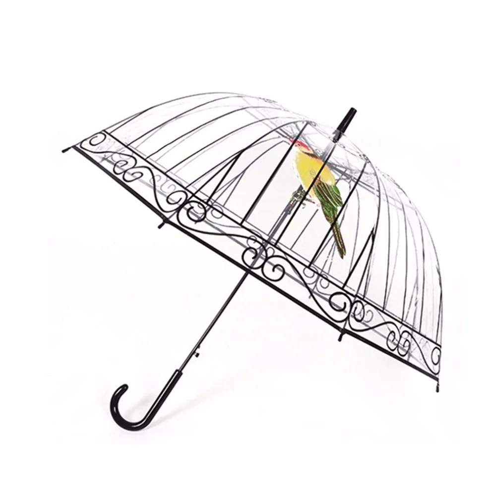 

New Men Women Transparent Umbrella Creative Umbrella Long-handle Apollo Bird In The Cage Plastic Clear For Sunny And Rainy Days