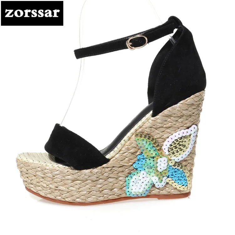 

{Zorssar} 2018 New Fashion Bling Wedges Heels Sandals Summer Women Shoes Open toe platform Sandals Female Casual Shoes
