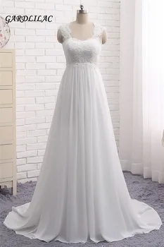 

2019 White Beach Wedding dress Chiffon Lace Appliques Plus Size Wedding Dress vestido de noiva Backless Wedding Dress Boho G081