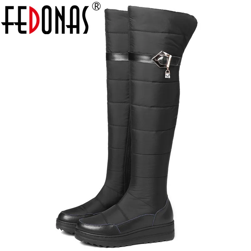 

FEDONAS New Arrival Women Over The Knee Snow Boots Platforms Round Toe Keep Warm Russia Long Winter Shoes Woman Tight High Boots