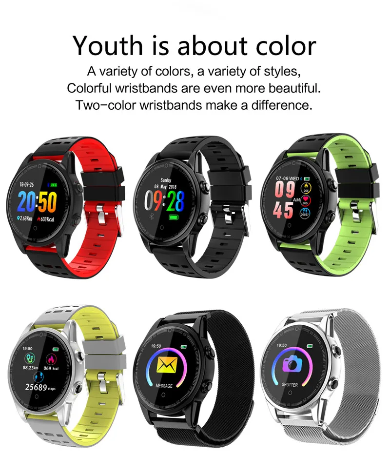 Smart watch fitness waterproof for Android IOS Color