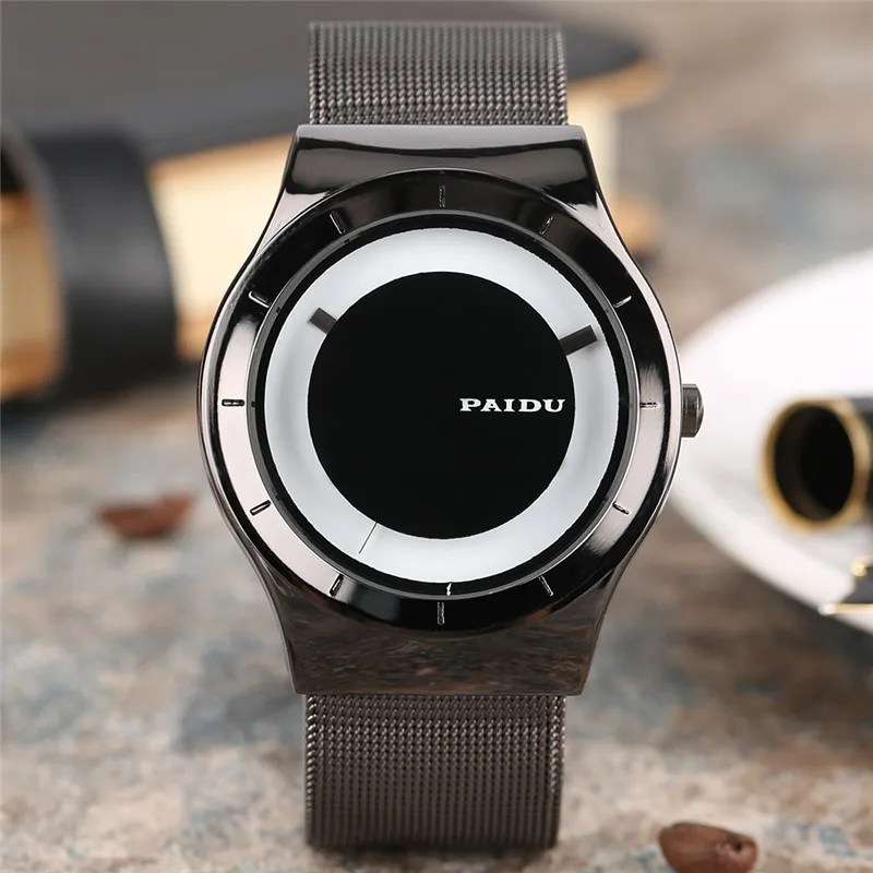 PAIDU Mens Watch Creative Turntable Dial No Words Design Unique Clock Male Stainless Steel Mesh Band Quartz Sports Reloj Hombre PAIDU Mens Watch Creative Turntable Dial No Words Design Unique Clock Male Stainless Steel Mesh Band Quartz Sports Reloj Hombre