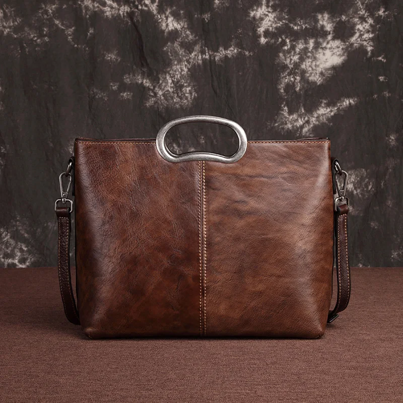 AETOO Vintage bag, head-layer cowhide handheld shoulder bag, oblique cross casual female bag, hand wipe postman bag