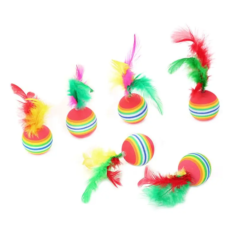 5pcs Cat Ball Toys With Feather Pets Kitten Teaser Interactive Funny Supply in Cat Toys from