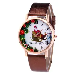 Рождественский Повседневное кожа влюбленных Нержавеющая сталь Аналоговые кварцевые наручные часы Relogio Masculino для дропшиппинг