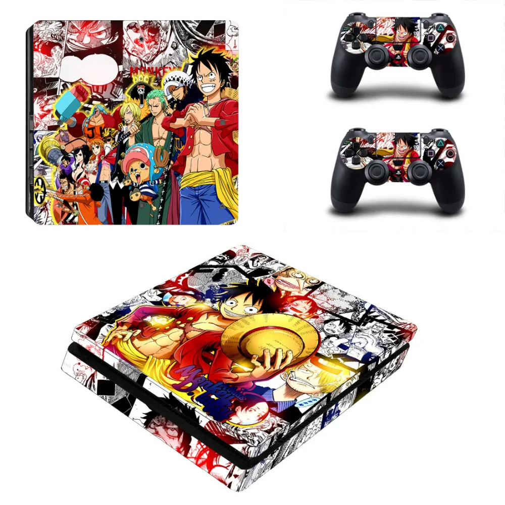 Виниловая наклейка Аниме One Piece Luffy PS4 Slim Skin для консоли Sony PlayStation 4 и 2 контроллера