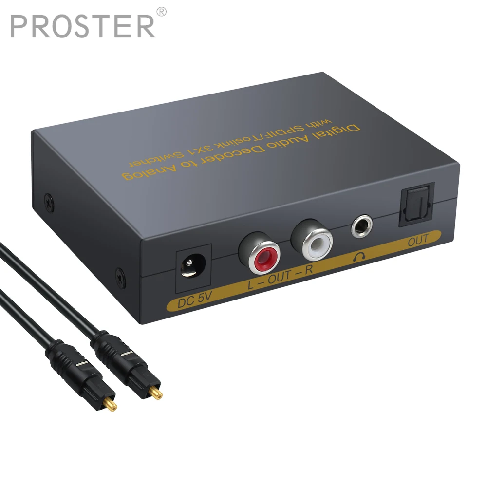 

Proster 3 Port Optical SPDIF Toslink to L/R RCA 3.5mm Stereo Audio with Optical Switcher 3x1 Audio Decoder Converter rca