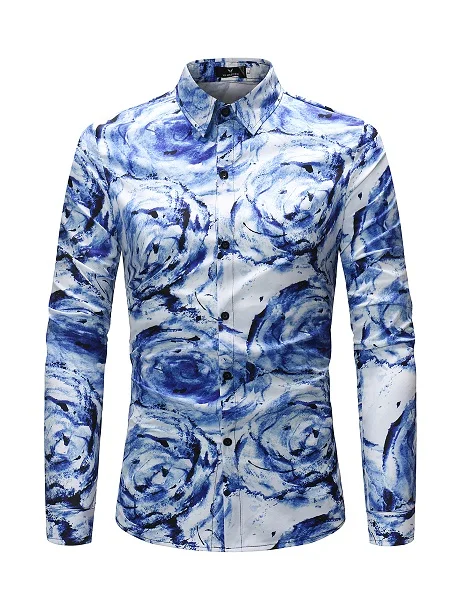 Men Flower Shirts Long Sleeve Shirts Slim Fit Men 3D Printed Shirts Spring Autumn Casual Hawaiian Shirts for Mens Clothing - Цвет: CS33